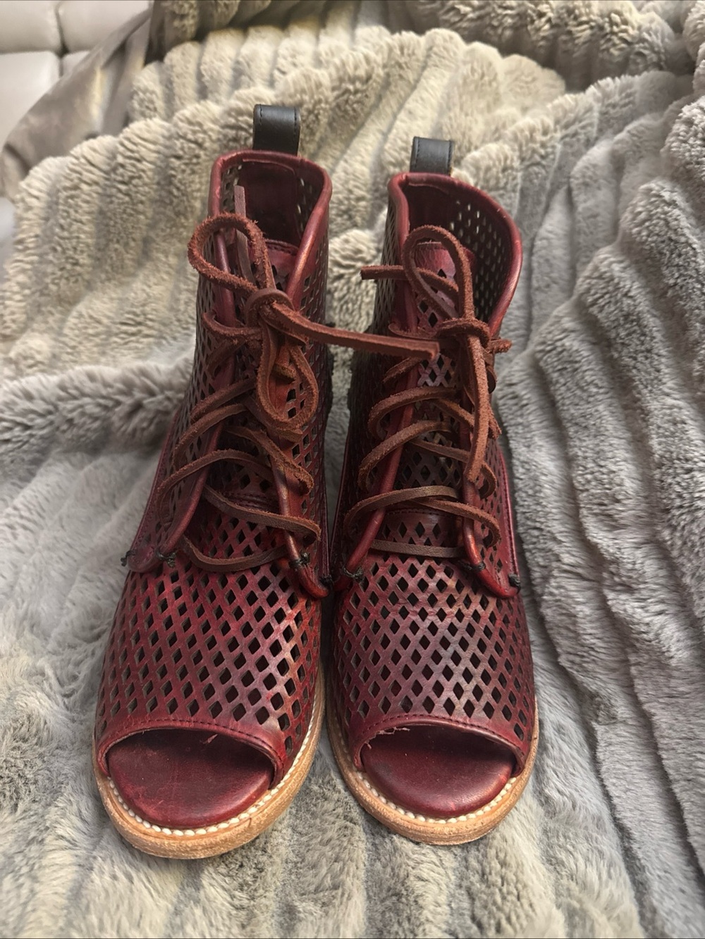 Freebird by Steven Wine Perforated Open-Toe Lace-Up Boots